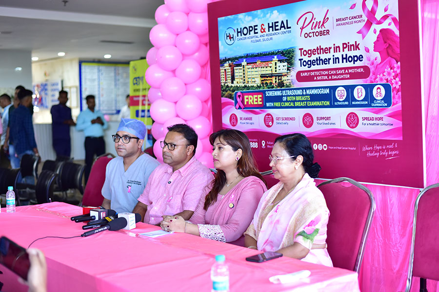 Pink ribbon marking Breast Cancer Awareness Month 2026 at Hope & Heal Cancer Hospital